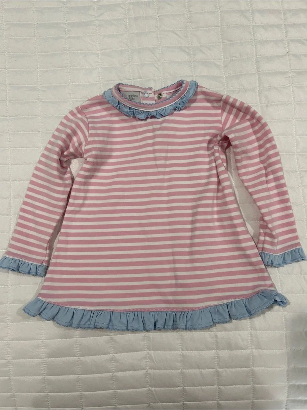Girls' Pink & White Striped Set with Blue Ruffle Trim - Kids Matching Set